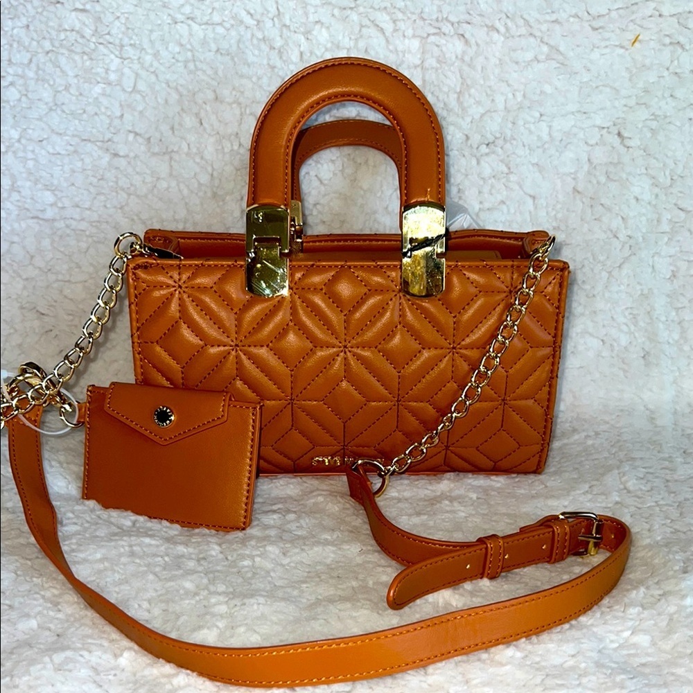 Steve Madden Mini Bag Tan Brown Quilted Faux‎ Leather